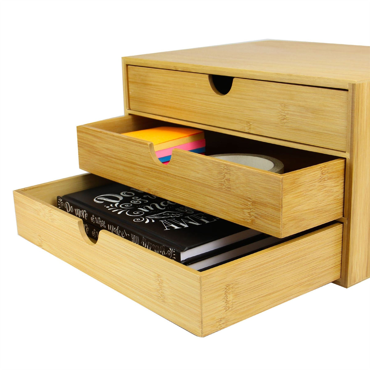 M&W Bamboo Desktop Organiser – 3 Drawers