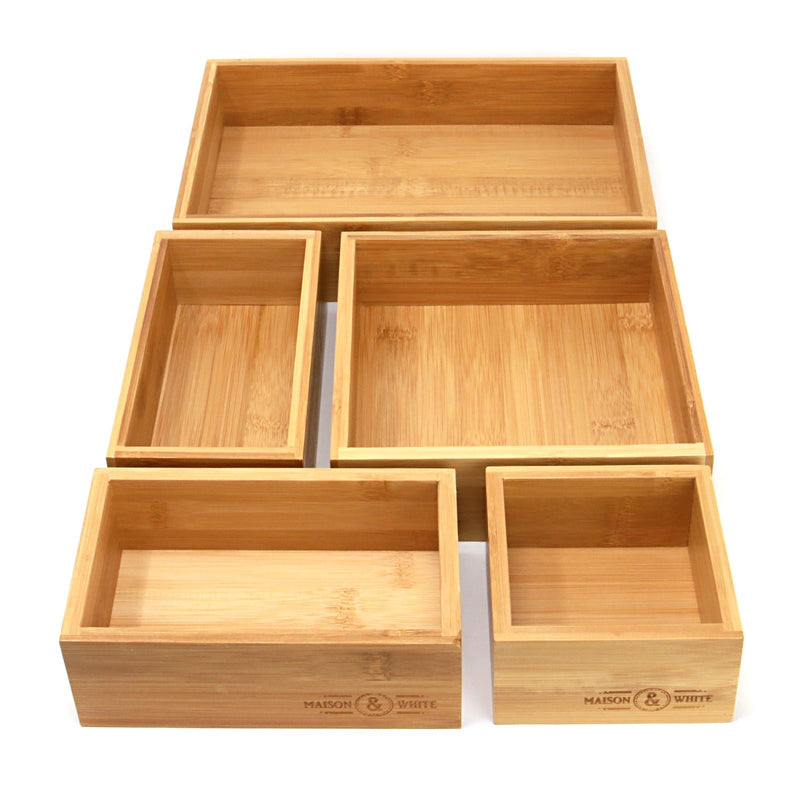 M&W Bamboo Drawer Organiser – 5-Piece Set