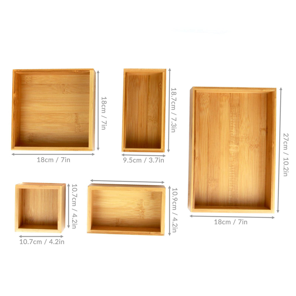 M&W Bamboo Drawer Organiser – 5-Piece Set