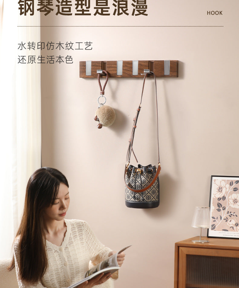 Door Hook Punch-free Clothes Bag Storage Rack Bedroom Door Wood Grain Clothes Hook Storage Door Hanger