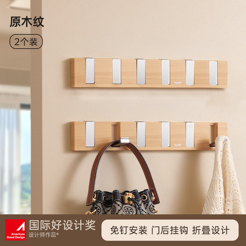 Door Hook Punch-free Clothes Bag Storage Rack Bedroom Door Wood Grain Clothes Hook Storage Door Hanger