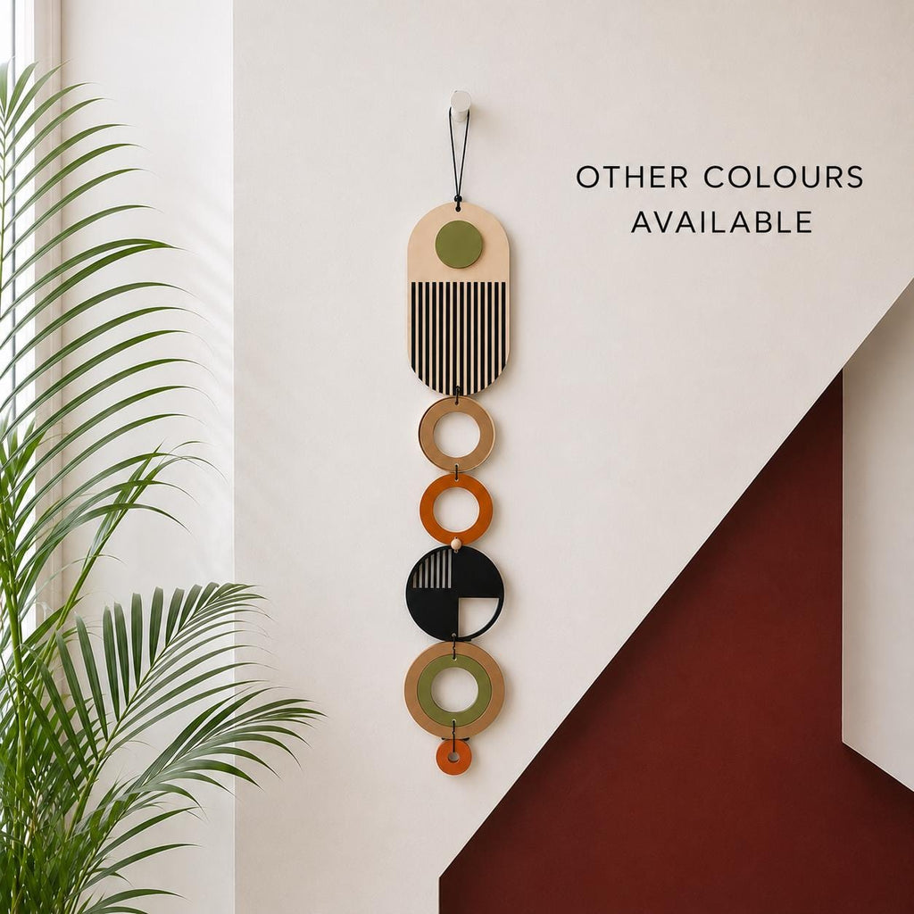 Handmade geometric wooden wall hanging by We Are Lunarium